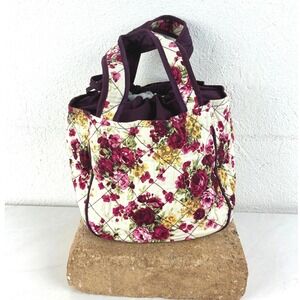 Unbranded Burgundy Floral Quilted Drawstring Bucket Bag Small Tote Handmade